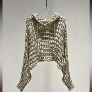 Hooded Crochet Cropped Sweater